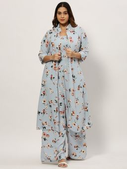 SHOWOFFFF - Womens Printed Shoulder Straps Blue Sleeveless Basic Jumpsuit (Set of 2)