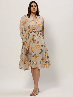 SHOWOFF - Womens Shoulder Straps Taupe Floral Fit and Flare Dress (Set of 2)