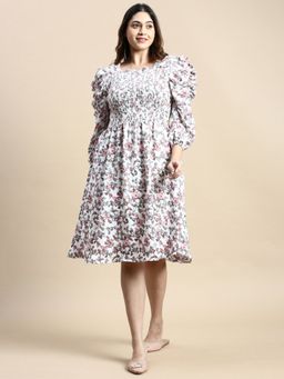 SHOWOFFFF - Womens Square Neck Pink Floral Fit and Flare Dress
