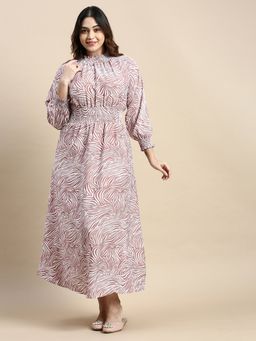 SHOWOFF - Womens High Neck Mauve Animal Fit and Flare Dress