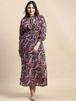 SHOWOFF - Womens High Neck Multi-Color Bohemian Fit and Flare Dress