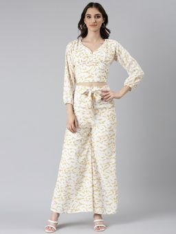 SHOWOFF - Womens Yellow Printed Co Ord (Set of 2)