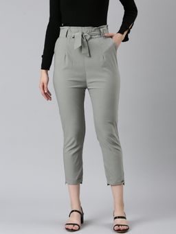 SHOWOFF - Womens High Rise Solid Grey Regular Fit Trouser