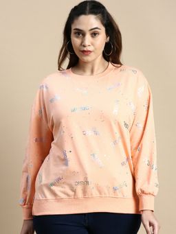 SHOWOFFFF - Women Round Neck Typography Peach Regular Top