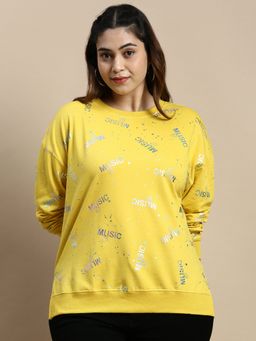 SHOWOFFFF - Women Round Neck Typography Yellow Regular Top