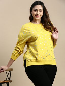 SHOWOFFFF - Women Round Neck Graphic Yellow Regular Top