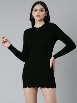 SHOWOFF - Womens High Neck Solid Bodycon Black Above Knee Dress