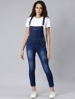SHOWOFFFF - Womens Solid Blue Slim Fit Dungaree