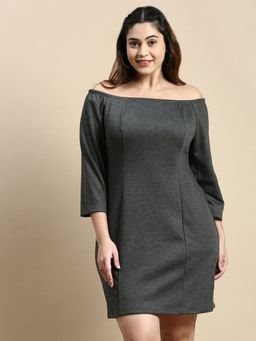SHOWOFF - Women Regular Sleeves Grey Solid A-Line Dress