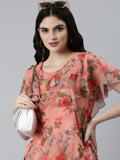 green emerald velvet dress Peach Cotton Flax Fit and Flare Short Dress 48