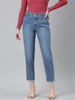 SHOWOFF - Womens High Rise Low Distress Non Stretchable Blue Regular Fit Jeans