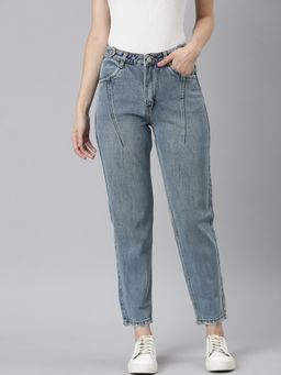 SHOWOFF - Womens Mid Rise Clean Look Non Stretchable Blue Regular Fit Jeans