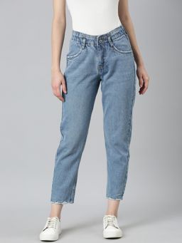 SHOWOFFFF - Womens High Rise Low Distress Non Stretchable Blue Regular Fit Jeans