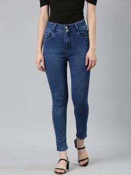 SHOWOFFFF - Womens High Rise Clean Look Stretchable Blue Slim Fit Jeans