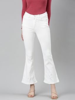 SHOWOFF - Womens High Rise Clean Look Stretchable White Bootcut Jeans