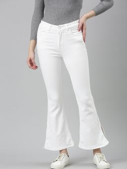 SHOWOFF - Womens High Rise Clean Look Stretchable White Bootcut Jeans