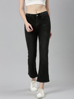 SHOWOFF - Womens High Rise Clean Look Stretchable Black Bootcut Jeans