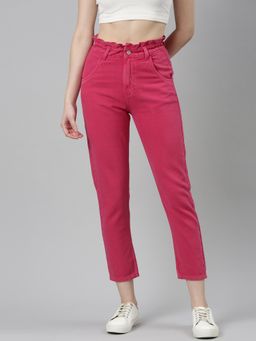 SHOWOFF - Womens High Rise Clean Look Non Stretchable Pink Regular Fit Jeans