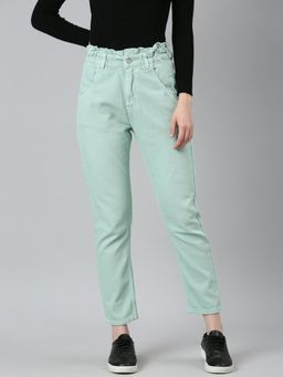SHOWOFF - Womens High Rise Clean Look Non Stretchable Sea Green Regular Fit Jeans