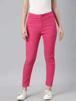 SHOWOFF - Womens Mid Rise Clean Look Stretchable Pink Slim Fit Jeans