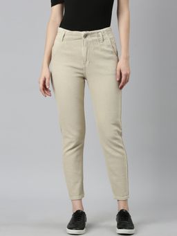 SHOWOFF - Womens High Rise Clean Look Non Stretchable Beige Regular Fit Jeans