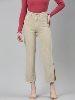 SHOWOFF - Womens High Rise Clean Look Non Stretchable Beige Regular Fit Jeans