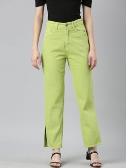SHOWOFF - Womens High Rise Clean Look Non Stretchable Lime Green Regular Fit Jeans