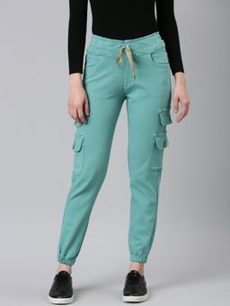 SHOWOFF - Womens High Rise Clean Look Stretchable Turquoise Blue Regular Fit Jeans