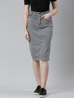 SHOWOFFFF - Womens Casual A-Line Solid Grey Skirt