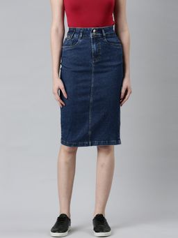 SHOWOFF - Womens Casual Knee Length Pencil Solid Blue Skirt