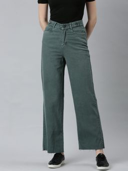 SHOWOFF - Womens High Rise Stretchable Regular Green Straight Fit Jeans
