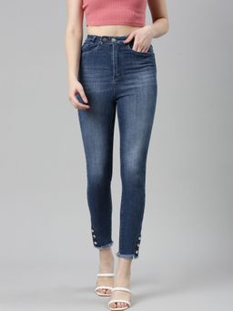 SHOWOFFFF - Womens High Rise Stretchable Blue Skinny Fit Jeans