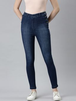 SHOWOFFFF - Womens High Rise Stretchable Regular Navy Blue Skinny Fit Jeans