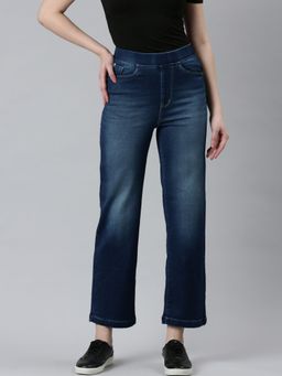 SHOWOFFFF - Womens High Rise Stretchable Regular Blue Straight Fit Jeans