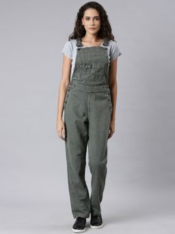 SHOWOFFFF - Womens Solid Olive Straight Dungaree