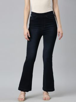 SHOWOFFFF - Womens High Rise Stretchable Regular Navy Blue Wide Jeans
