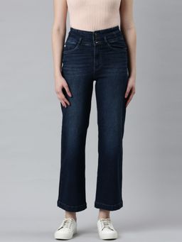 SHOWOFF - Womens High Rise Stretchable Regular Navy Blue Straight Fit Jeans