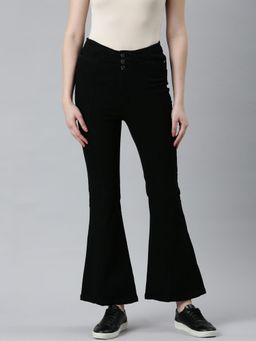 SHOWOFFFF - Womens High Rise Stretchable Regular Black Bootcut Jeans