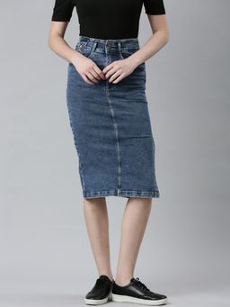 SHOWOFFFF - Womens Casual Knee Length Pencil Solid Blue Skirt