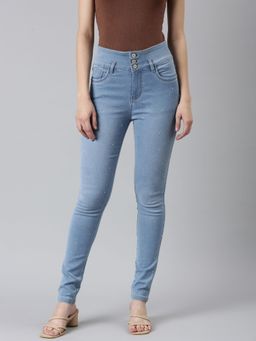 SHOWOFFFF - Womens High Rise Stretchable Regular Blue Skinny Fit Jeans