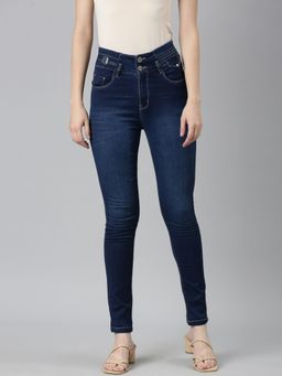 SHOWOFF - Womens High Rise Stretchable Regular Navy Blue Skinny Fit Jeans