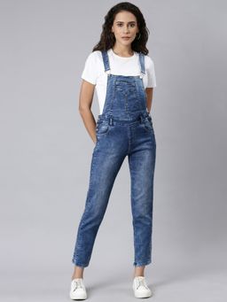 SHOWOFFFF - Womens Solid Blue Slim Fit Dungaree