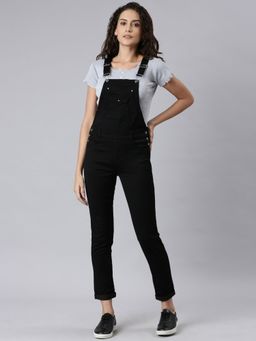 SHOWOFFFF - Womens Solid Black Slim Fit Dungaree