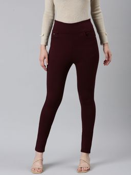 SHOWOFFFF - Womens Solid Skinny Fit Burgundy Jegging