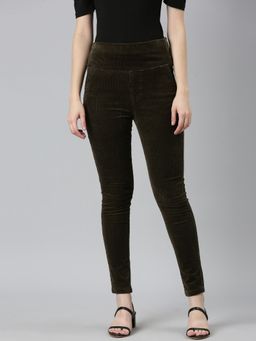 SHOWOFFFF - Womens Solid Slim Fit Olive Jegging