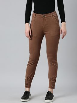 SHOWOFFFF - Womens Mid Rise Stretchable Ankle Brown Jogger Jeans