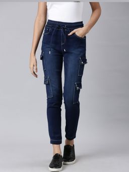 SHOWOFF - Womens High Rise Stretchable Navy Blue Jogger Jeans