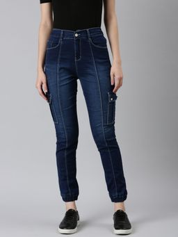 SHOWOFF - Womens High Rise Stretchable Navy Blue Jogger Jeans