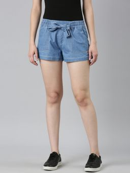 SHOWOFF - Womens Slim Fit Solid Blue Short