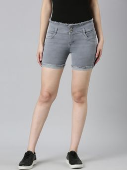 SHOWOFF - Womens Slim Fit Solid Grey Short